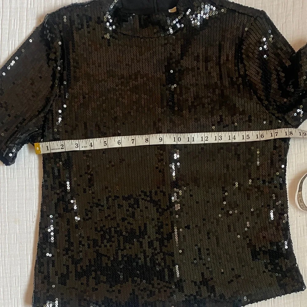 MICHAEL KORS Black Sequin Short Sleeve Top